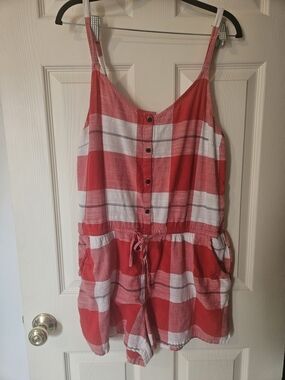 Old Navy Red and White Plaid Button Romper L